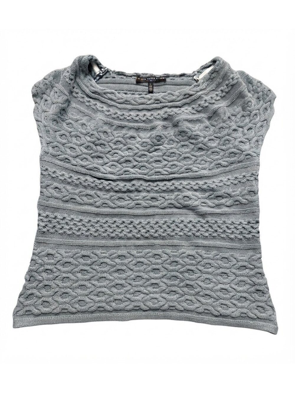 White House Black Market Gray Cotton Cable Knit Cap Sleeve Sweater Size Large